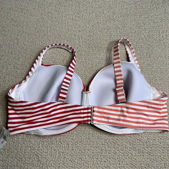 Lands End Bikini Top Size 22W Striped Red White Coral Underwire Twist Front - Picture 3 of 8